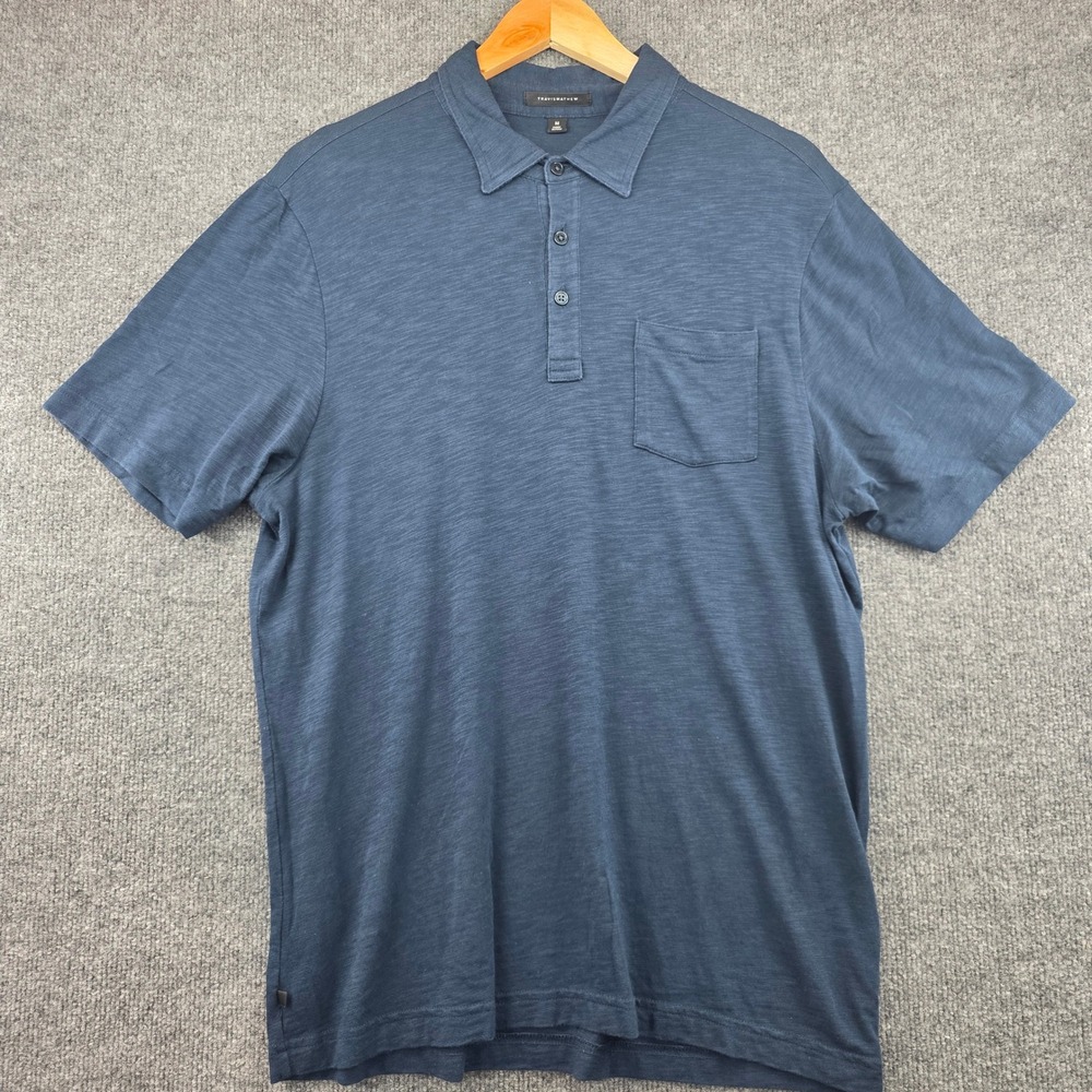 TravisMathew Mens Navy Blue Slub Knit Short Sleeve Pocket Polo Shirt‎ Size M